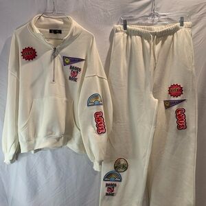 Cream Patchwork Sweatshirt and Joggers Set